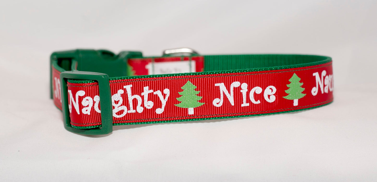 Naughty and Nice Christmas/Holiday Dog Collar  (1/2" Wide and 1" Wide Options)