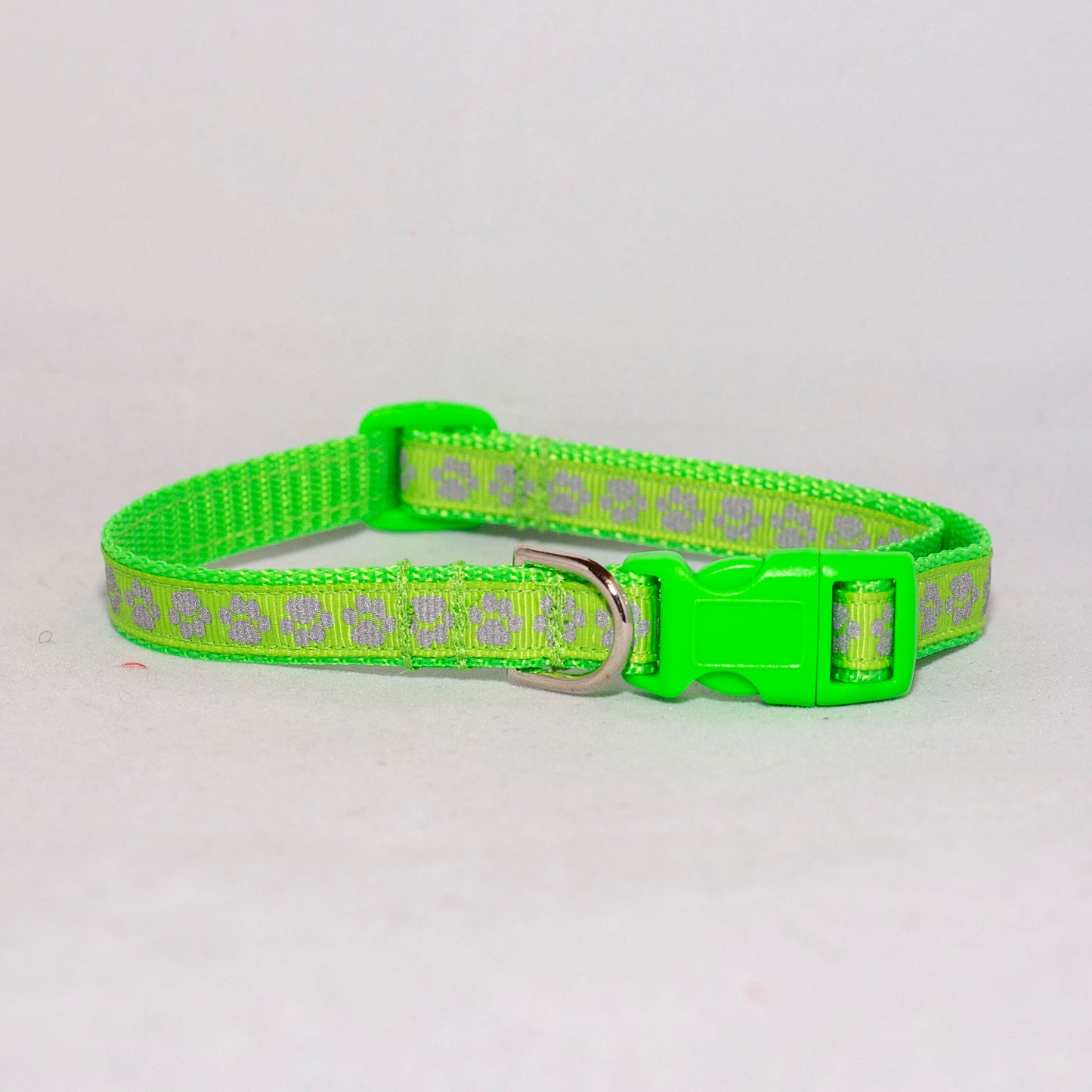 Lime Green with Reflective Paws Dog Collar and Leash Set (1/2" Wide)