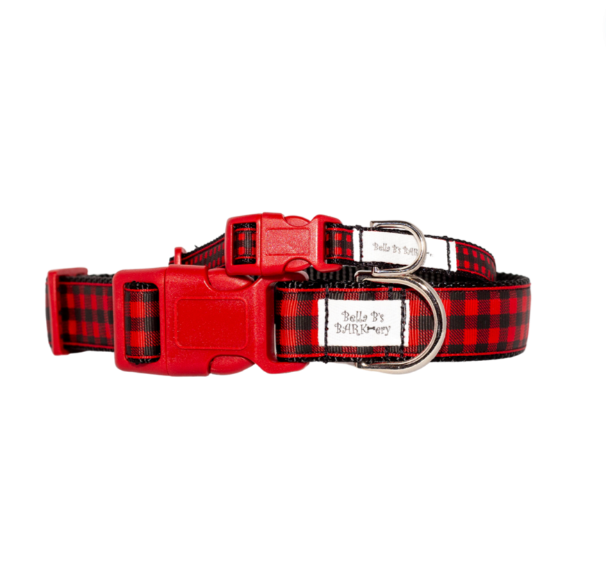 Buffalo Plaid Red and Black Holiday Dog Collar (1/2