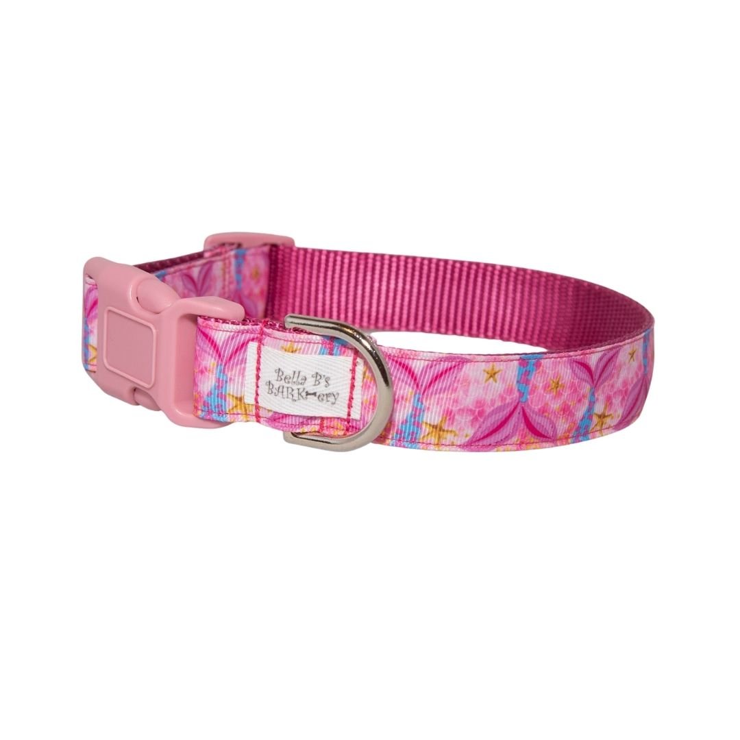 Pink Mermaid Tail Dog Collar and Leash (1" Wide)