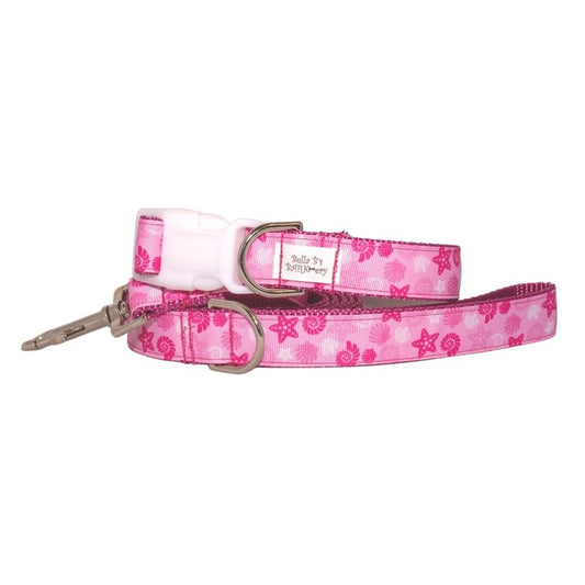 Pink Seashells Dog Collar and Optional Leash (1" Wide)