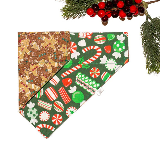 Christmas Candies / Gingerbread People  Reversible Personalized Dog Bandana