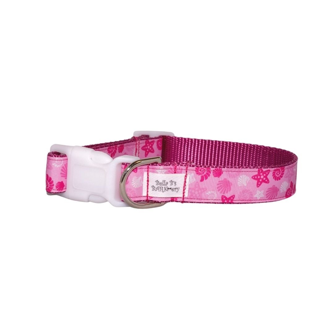 Pink Seashells Dog Collar and Optional Leash (1" Wide)