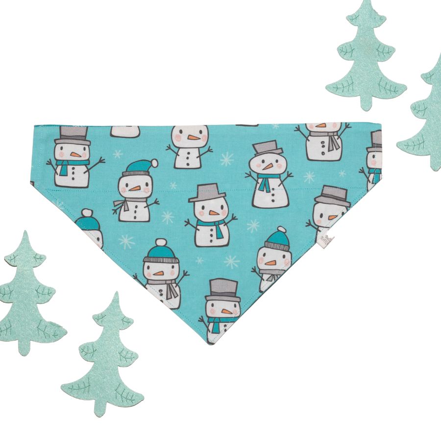 Blue Snowman and Snowflakes ❄️   Reversible Personalized Holiday Dog Bandana
