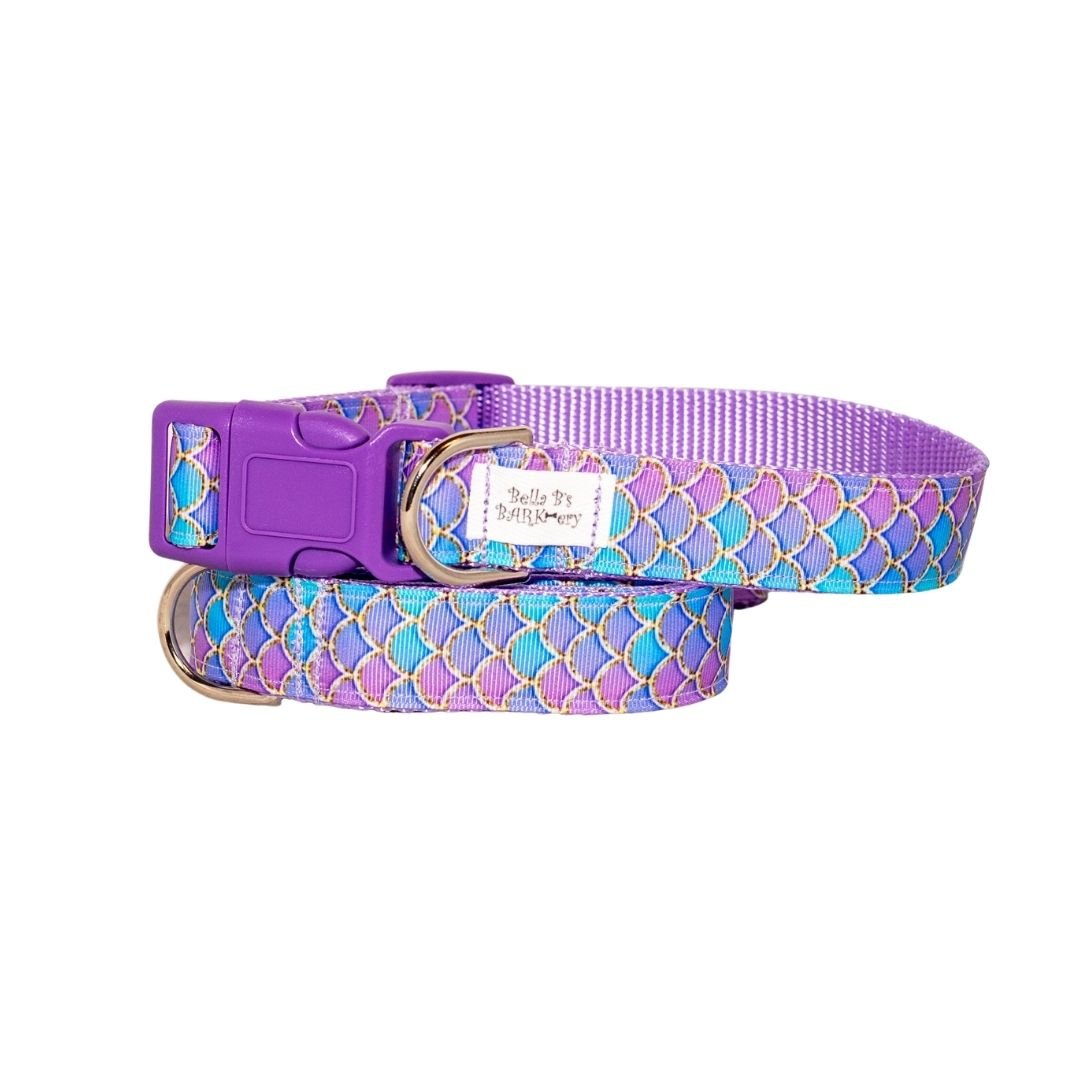 Large Lavender Mermaid Scales Dog Collar and Optional Leash