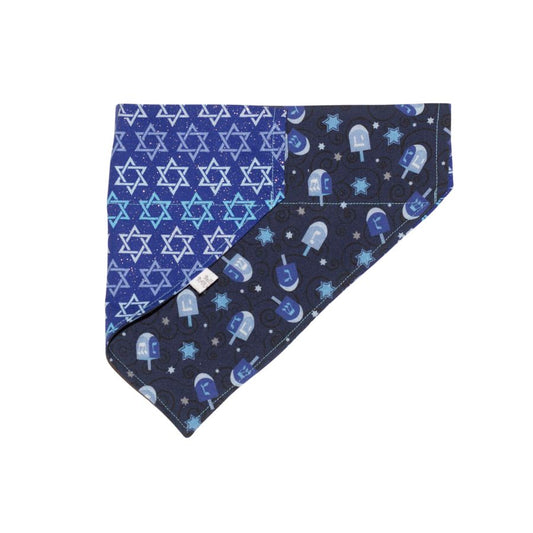 Hanukkah Dreidel and Star of David Reversible Personalized Holiday Dog Bandana