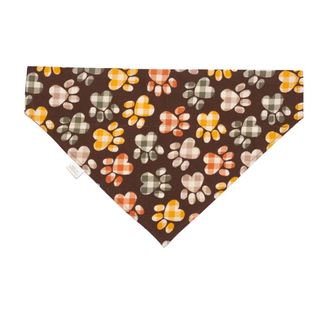 Gobble Till You Wobble Turkeys and Fall Checkered Paws Reversible Dog Bandana