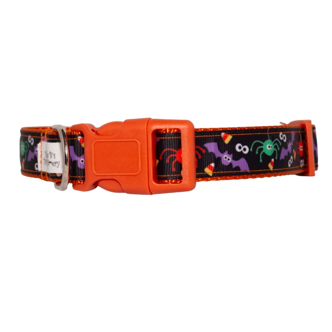 Spiders, Eyes, and Bats! Eeeeeek! Halloween Dog Collar (1" Wide)