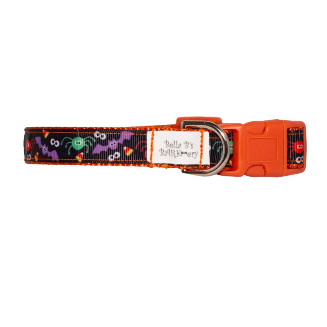 Spiders, Eyes, and Bats! Eeeeek! Halloween Dog Collar (3/4" Wide)