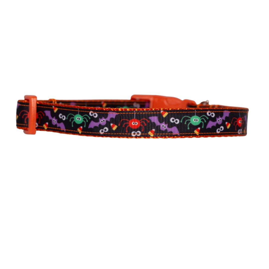 Spiders, Eyes, and Bats! Eeeeek! Halloween Dog Collar (3/4" Wide)