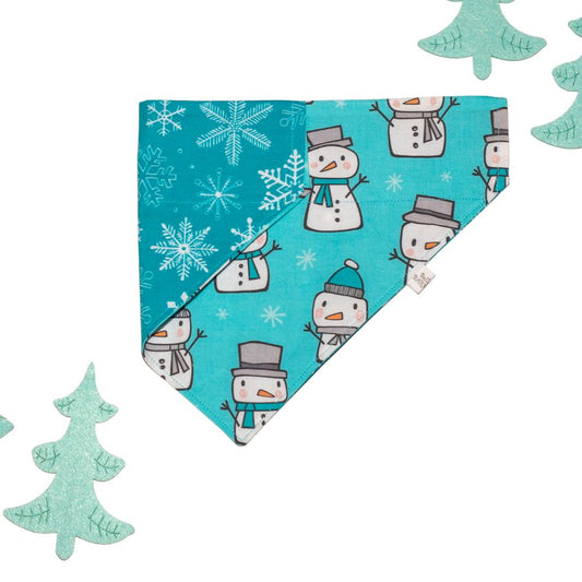 Blue Snowman and Snowflakes ❄️   Reversible Personalized Holiday Dog Bandana