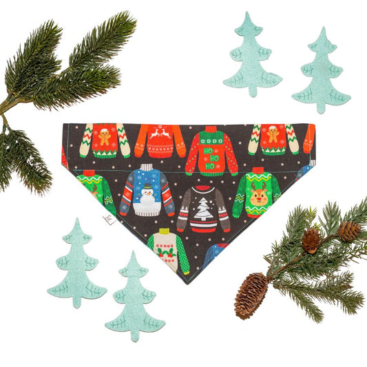 Ugly Christmas Sweater / Winter Snow Flakes  Reversible Personalized Dog Bandana