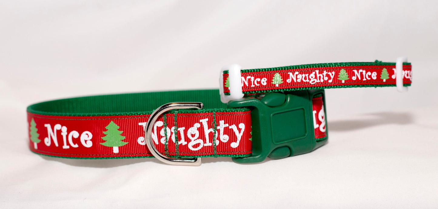 Naughty and Nice Christmas/Holiday Dog Collar  (1/2" Wide and 1" Wide Options)