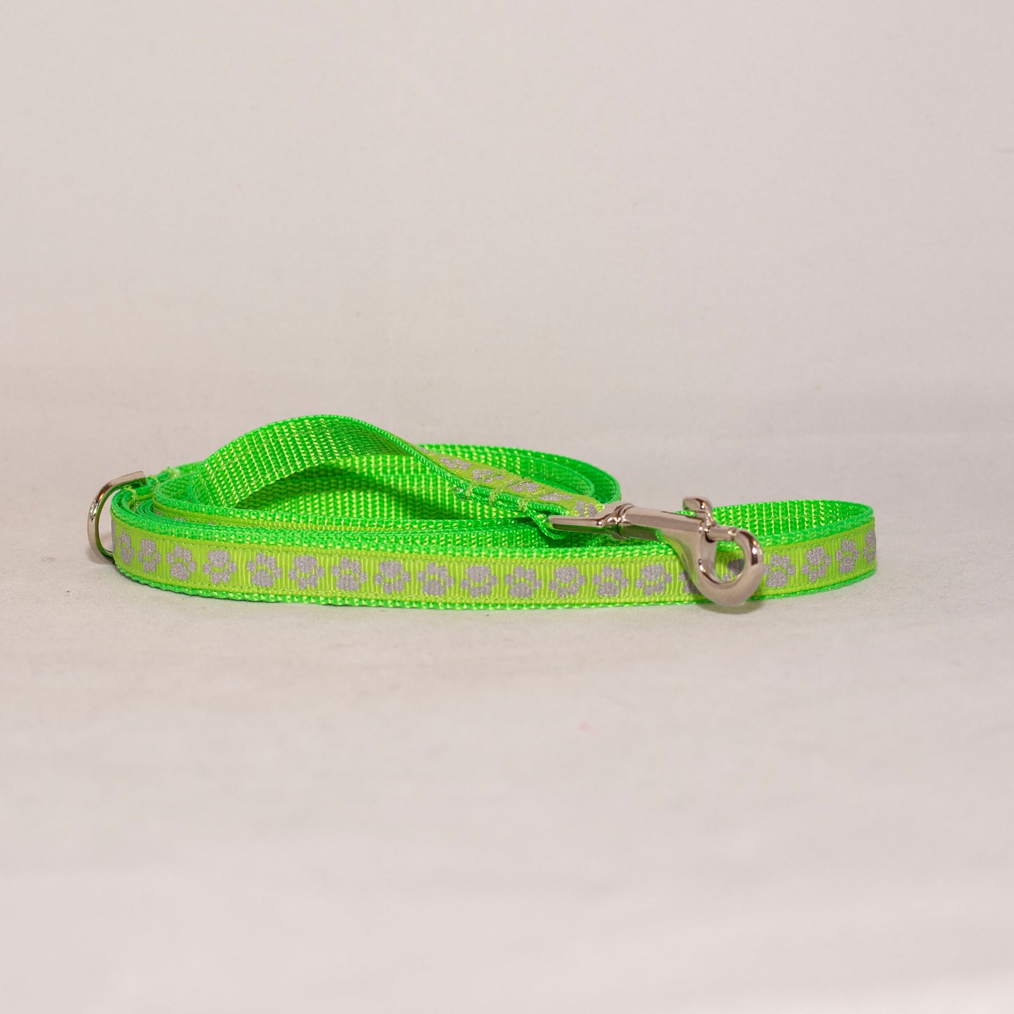 Lime Green with Reflective Paws Dog Collar and Leash Set (1/2" Wide)