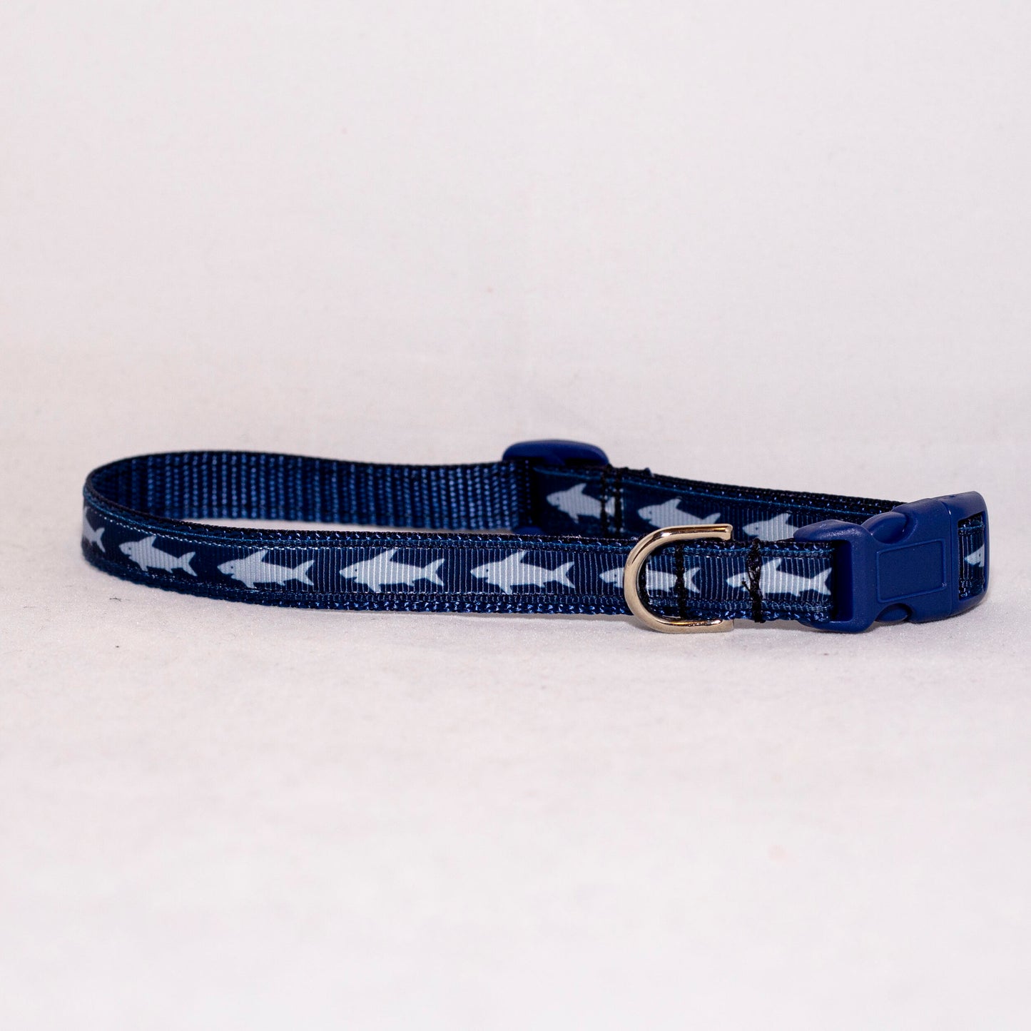 Navy Blue Sharks Small Dog Collar and Leash (1/2" Wide)