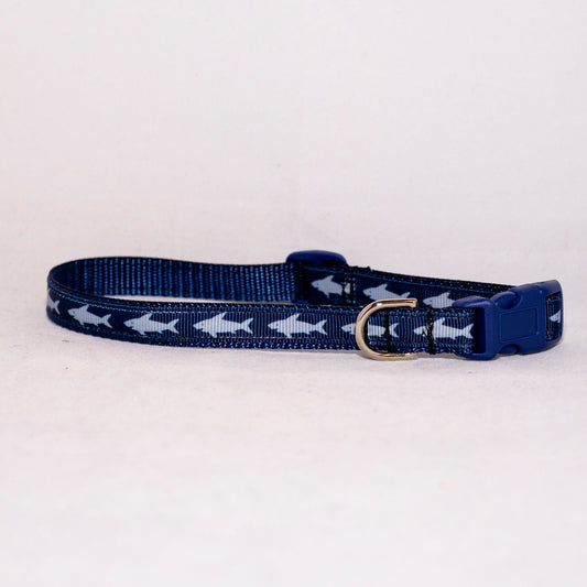 Navy Blue Sharks Small Dog Collar and Leash (1/2" Wide)