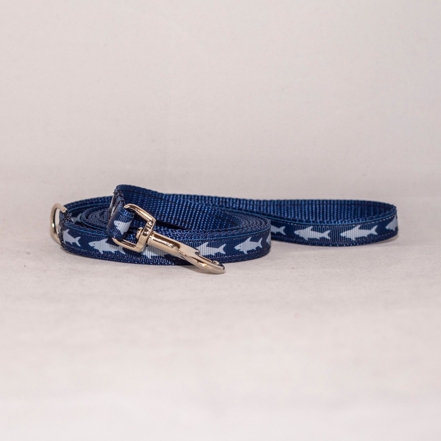 Navy Blue Sharks Small Dog Collar and Leash (1/2" Wide)