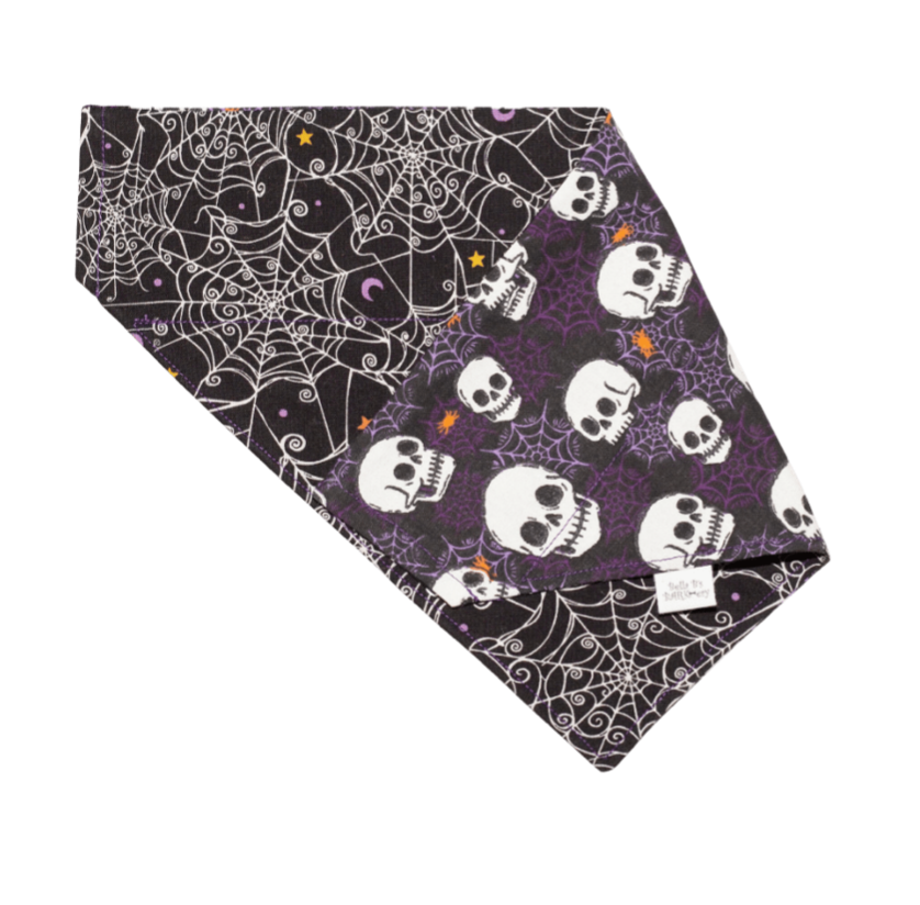 Spider Webs and Glow in the Dark Skulls Reversible Dog Bandana