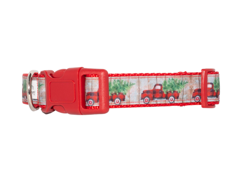 Buffalo Plaid Pick Up Truck Holiday Dog Collar  (1" Wide)