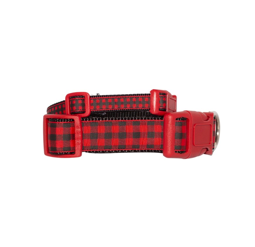 Buffalo Plaid Red and Black Holiday Dog Collar (1/2", 3/4" and 1" Wide)