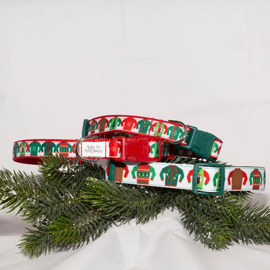 Ugly Sweater Holiday  Dog Collar (1" Wide and 3/4" Wide)