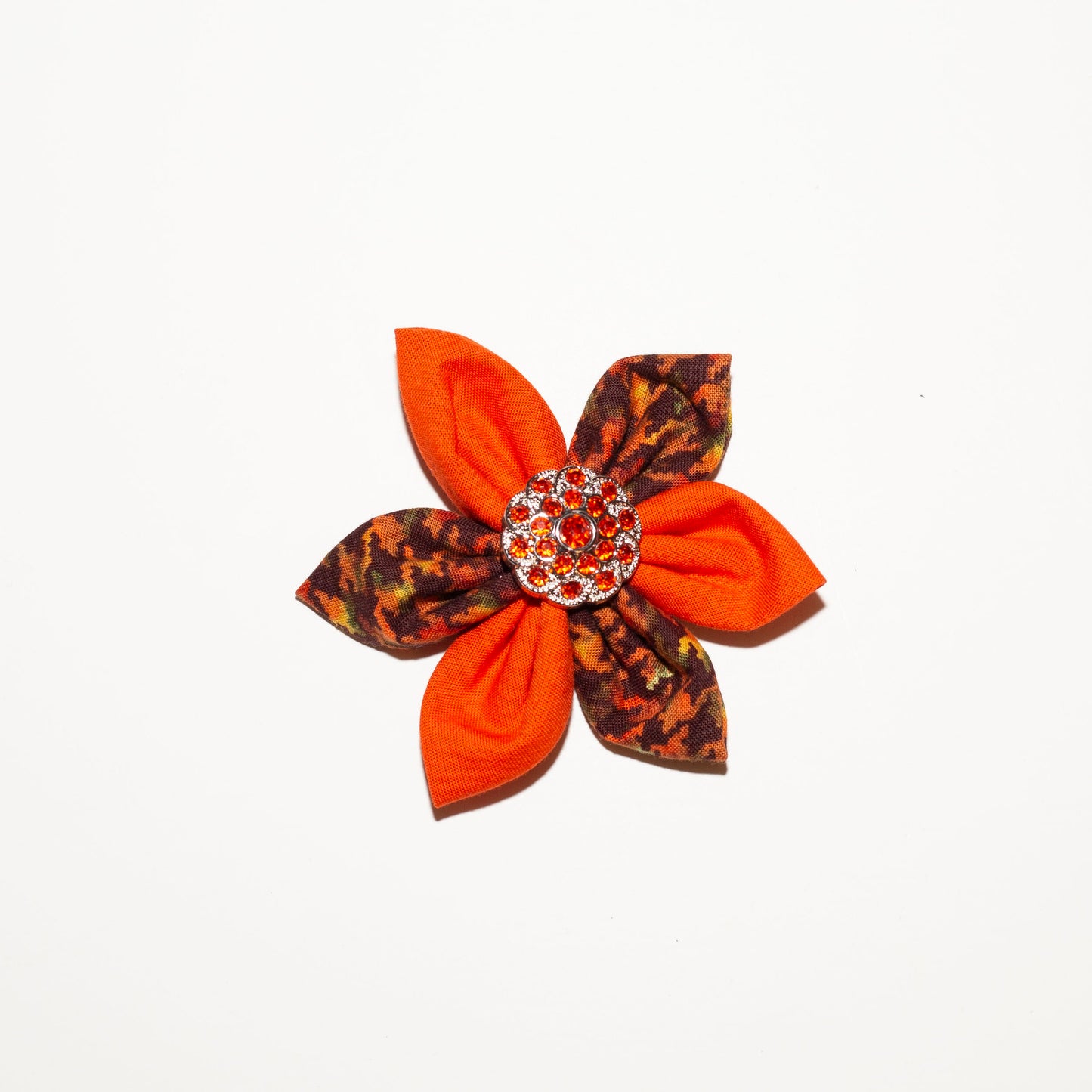 Fall Herringbone With Orange Rhinestone Dog Collar Flowers